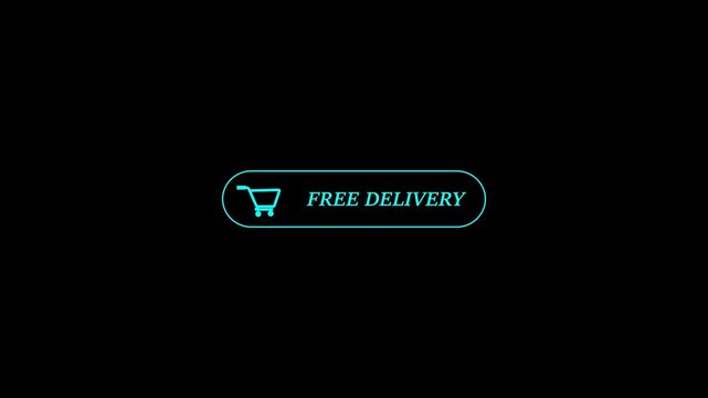 free delivery button with shopping cart icon. Free delivery button highlights no shipping cost. Shopping cart icon adds purchase context. Button promotes online shopping benefits.