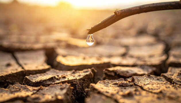 Dry soil, water drop, branch, drought, crack