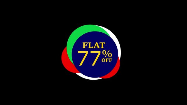 Flat 77 percent off offer advertisement design with colorful graphics on black background
