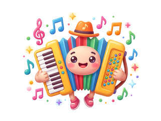 Obraz premium Cartoon accordion player with isolated on a white background
