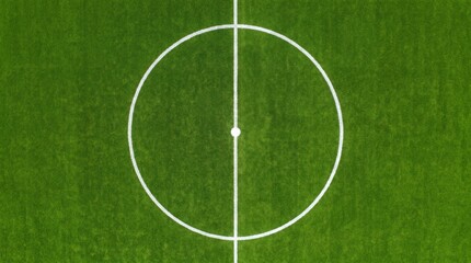Obraz premium Soccer field center circle marked on green turf aerial view