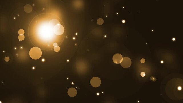 Bokeh light background animation, bright lens flare and scattered glowing orbs, soft foggy light and small star-like points