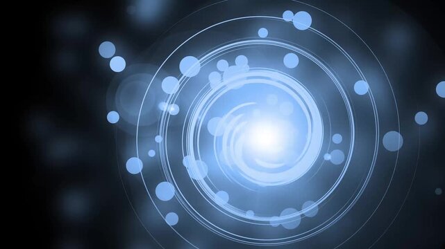 Colorful light vortex with bokeh background animation, Bright swirling light vortex at center with concentric rings and colorful bokeh dots