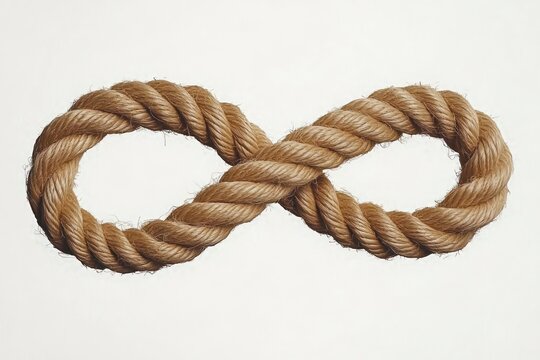 thick twisted natural fiber rope shaped into an infinity loop on a clean white background conveying continuity and resilience