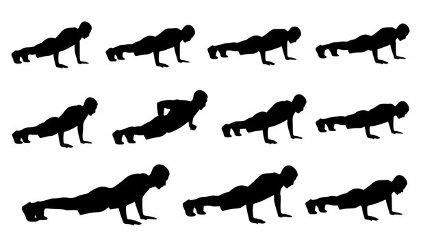 Man doing push up gym silhouette vector illustration for strength fitness club design