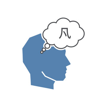 Thinking person head with lambda symbol thought bubble isolated on white background