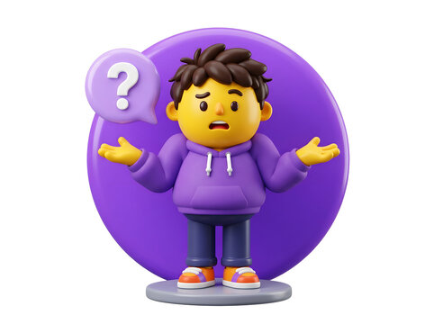 Confused 3D character shrugging isolated on a white background