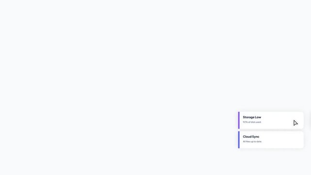 Minimalist desktop system notifications for battery status low storage and cloud sync progress