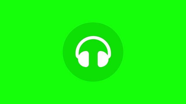 Headphone, headset icon animated mockup cartoon vector. Audio idea, sound, music symbol. Popup clipart shape animation green screen background template.