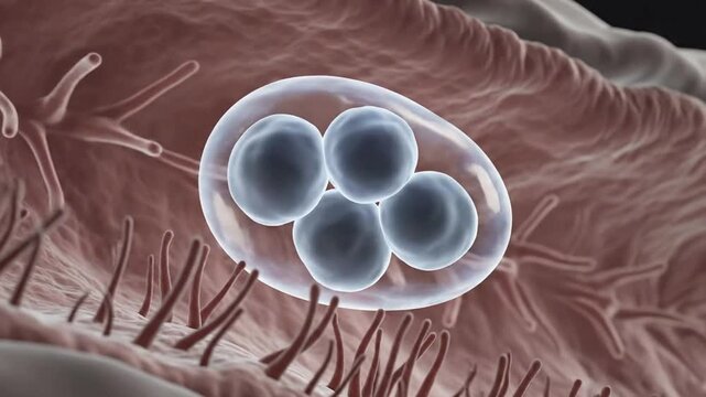 Microscopic Cell Division: Vibrant Protozoa Sporozoites Developing Inside Oocyst, Medical Animation