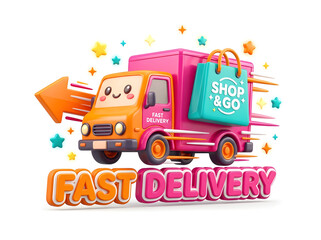 Naklejka premium Fast delivery truck with isolated on a white background
