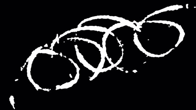 Whirling white lines dance against stark black space