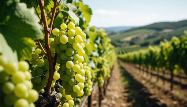 Vineyard Grape Cluster on the Vine, Fresh Fruit Growing in Sunlight