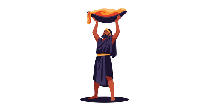Man lifting heavy sack above head in a simple illustration style