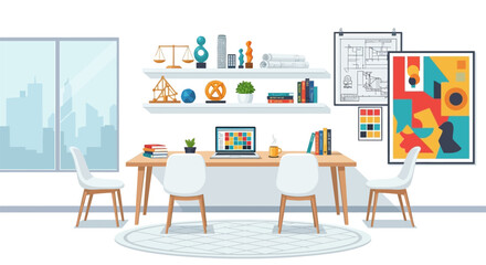 Fototapeta premium modern home office interior with desk and decorative objects