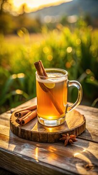 A realistic photo of Sbiten traditional slavic drink Homemade drink with cinnamon and other spices