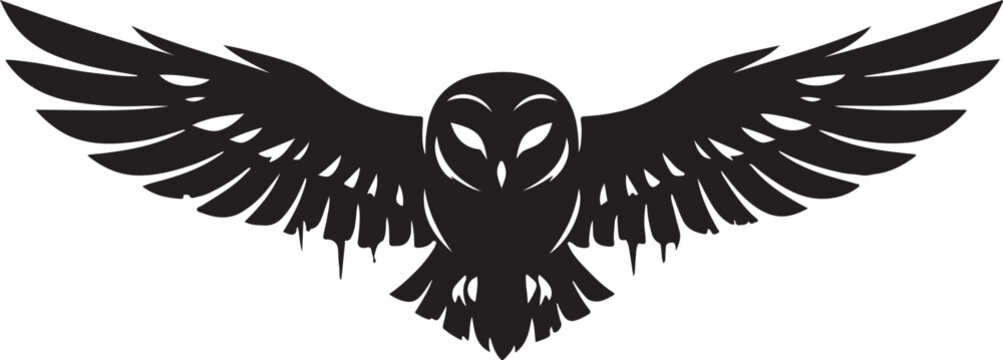 Black owl silhouette with wings spread Vector