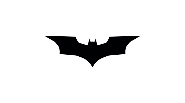 A black silhouette of a bat with spread wings