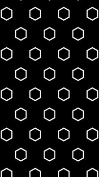 Animated Seamless Pattern Of White Hexagon Symbols With Glitch Effect On A Black Background, Seamless Loop, 4K 9:16 Vertical Video