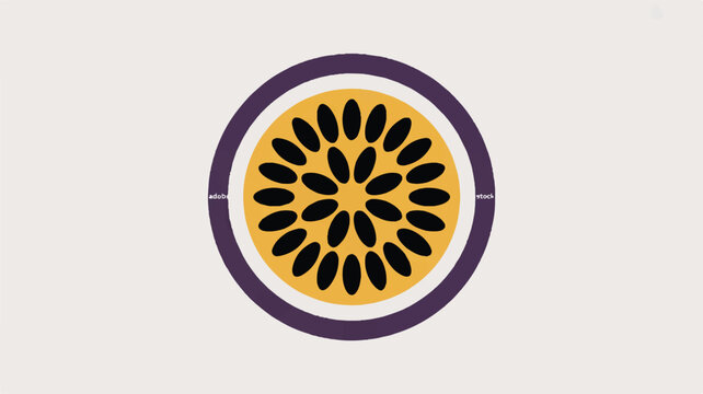 Yellow and purple circular design with black oval shapes