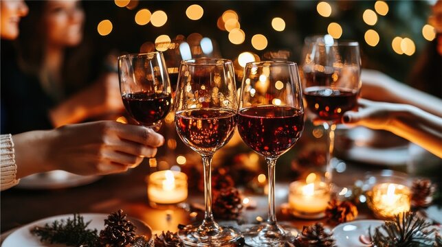 Celebratory wine glasses with festive ambiance