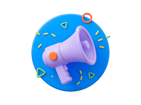 Purple megaphone on blue circle with colorful sprinkles