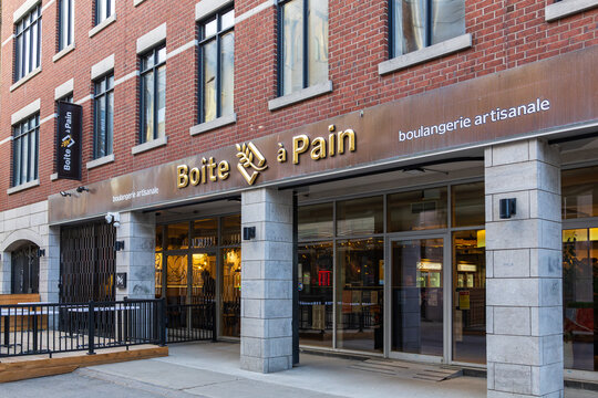 Quebec City, Quebec, Canada, April 26, 2026 - The exterior of the modern building housing the artisan bakery Bo&icirc;te &agrave; Pain at 432 Du Parvis street