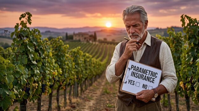 Evaluating parametric insurance options for vineyard owners tuscany italy photography sunset agriculture