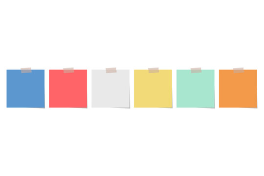Pastel sticky notes collection with tape minimal vector illustration isolated on white.