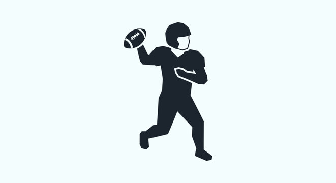 American Football Player Icon Pictogram Activity Silhouette - A stylized black silhouette of an American football player in action, throwing a football, representing sport and activity.