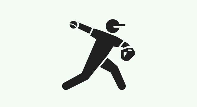 Silhouette of a baseball pitcher in action, throwing a ball with a white background, representing sports and athleticism.