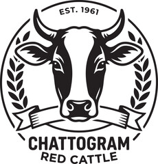 Fototapeta premium Minimalist Cow Head Emblem with Laurel Vector.