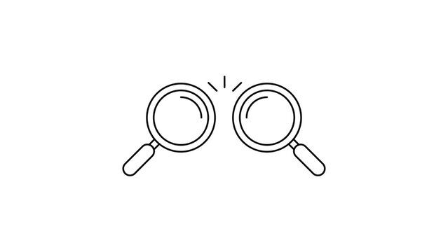 Competitive Analysis and Market Research Editable Stroke Vector Icon Illustration; Two Magnifying Glasses Facing Each Other Representing Comparison, Investigation, and Business Competition Concept.