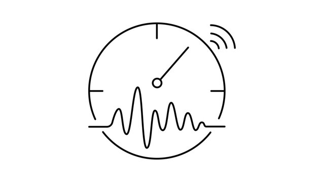 Real-time Data Monitoring and Streaming Waveform Vector Icon with Editable Stroke. Minimalist Black Line Illustration of a Gauge and Signal Waves for Analytics, Performance, and Live Tracking.