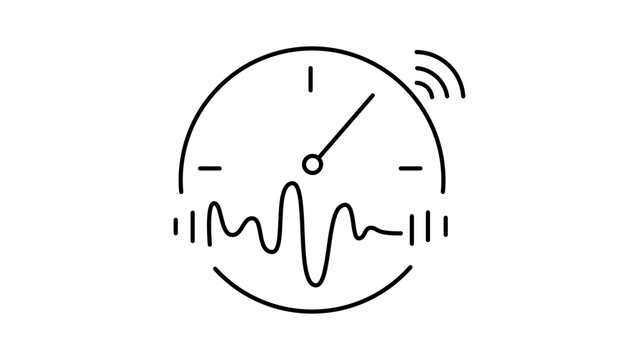 Real-time Data Monitoring and Audio Waveform Analysis Minimalist Editable Stroke Vector Icon Illustration Featuring a Clock Gauge and Sound Wave Pulse for Technology and Analytics Applications
