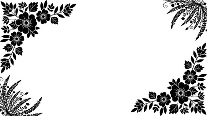 Elegant black floral corner designs on a pristine white background, perfect for decorative borders, sophisticated invitations, and stylish graphic design elements © Senandung