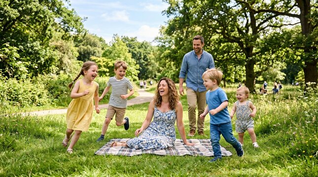 Happy family in park and pic nic