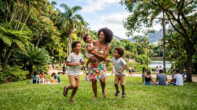 Happy family playing in park