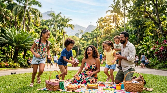 Happy family in park and pic nic