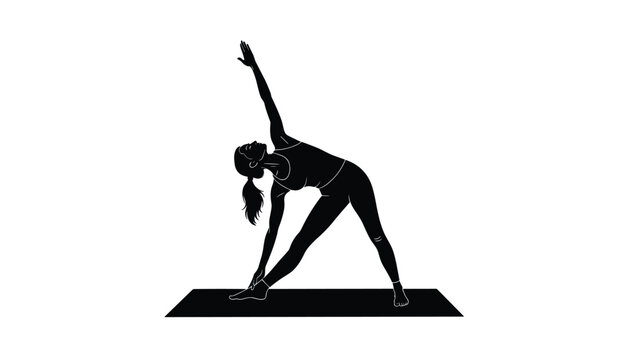 Vector silhouette of a woman practicing yoga in triangle pose