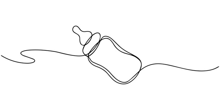 baby bottle continuous one line drawing, Minimalist baby bottle line art illustration for modern nursery decor and baby product designs, evokes simplicity, purity and a soft, gentle feeling