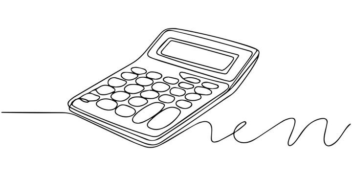 Continuous one line drawing calculator with pen. Budget planning concept. one line Icon drawing with white background, Continuous line drawing of a calculator, Calculator continuous one line drawing