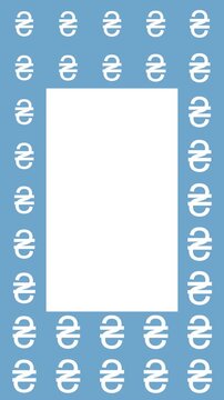 Animated Seamless Pattern Of Pulsating Self-Drawing Ukrainian Hryvnia Currency Symbols On A Blue Background With Text Area In Center, Seamless Loop, 4K 9:16 Vertical Video