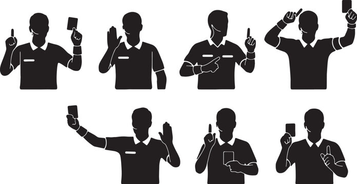 Black Solid Basketball Referee Silhouettes Set of Six on White Background