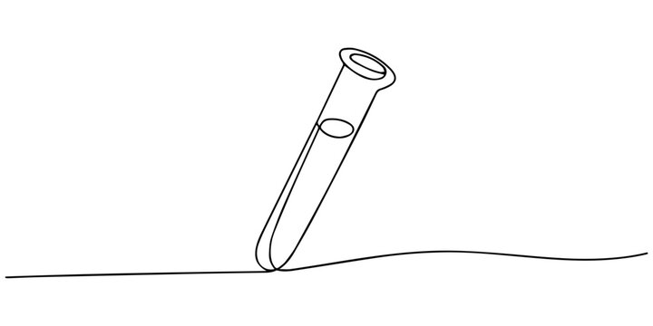 Test tube continuous one line drawing for minimal science laboratory research, Editable continuous one line drawing test tube vector for clean lab clinics, Laboratory glassware continuous one line