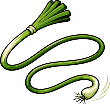 Scallion-shaped flexible whip in motion, depicting organic food, spring freshness, and dynamic action