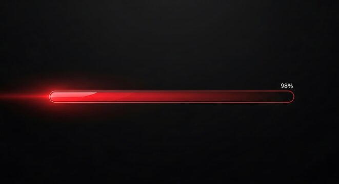 Red Loading Bar on Black Background with 98 Completion.