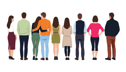 Fototapeta premium Vector group of people standing back view isolated on white background