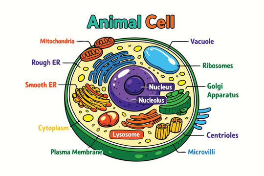 Colorful labeled diagram of an animal cell structure Vector