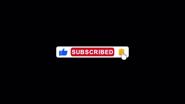 Subscribe like bell buttons with hand cursor animation 4k alpha channel